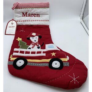 Pottery Barn Kids Maren Christmas Stocking Fire Truck Dog Holiday Quilted